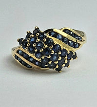 Cargar imagen en el visor de la galería, 1746: Vintage: 9ct Gold 39 Blue Sapphires Statement Cocktail Ring- total eye catcher