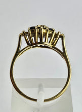 Cargar imagen en el visor de la galería, 1377: Vintage: 9ct Gold Blue Sapphires Diamonds Flowerhead Ring- From 1975