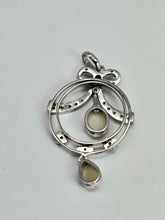 Load image into Gallery viewer, 1740: Vintage: 9ct Gold White Opals Diamonds Pendulum Pendant- crisp, colourful, eye-candy