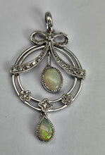 Load image into Gallery viewer, 1740: Vintage: 9ct Gold White Opals Diamonds Pendulum Pendant- crisp, colourful, eye-candy