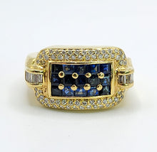 Load image into Gallery viewer, 1708: Vintage: 18ct Gold Blue Sapphires Diamonds Statement Ring- incredible piece