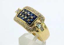Load image into Gallery viewer, 2918: Vintage: 18ct Gold Blue Sapphires Diamonds Statement Ring- incredible piece