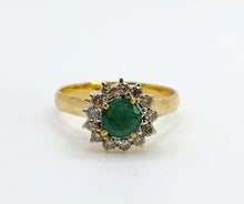 Load image into Gallery viewer, 1714 Vintage: 18ct Gold Emerald Diamonds Flowerhead Ring