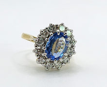 Load image into Gallery viewer, 9094 : Vintage: Exceptional 18ct Gold Ceylon Blue Sapphire Diamonds Diana Cluster Ring- From 1982