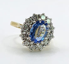 Load image into Gallery viewer, 9094 : Vintage: Exceptional 18ct Gold Ceylon Blue Sapphire Diamonds Diana Cluster Ring- From 1982