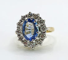 Load image into Gallery viewer, 9094 : Vintage: Exceptional 18ct Gold Ceylon Blue Sapphire Diamonds Diana Cluster Ring- From 1982