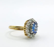 Load image into Gallery viewer, 9094 : Vintage: Exceptional 18ct Gold Ceylon Blue Sapphire Diamonds Diana Cluster Ring- From 1982