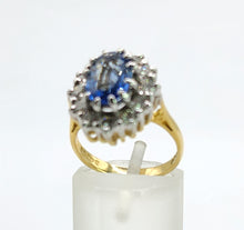 Load image into Gallery viewer, 9094 : Vintage: Exceptional 18ct Gold Ceylon Blue Sapphire Diamonds Diana Cluster Ring- From 1982