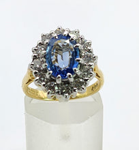 Load image into Gallery viewer, 9094 : Vintage: Exceptional 18ct Gold Ceylon Blue Sapphire Diamonds Diana Cluster Ring- From 1982