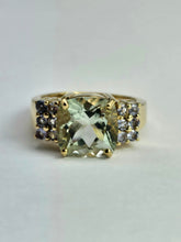 Load image into Gallery viewer, 1522: Vintage: 9ct Gold Large Cushion Cut Mint Green Amethyst Tanzanites Cocktail Ring- exceptional