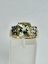 Load image into Gallery viewer, 1522: Vintage: 9ct Gold Large Cushion Cut Mint Green Amethyst Tanzanites Cocktail Ring- exceptional