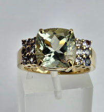 Load image into Gallery viewer, 1522: Vintage: 9ct Gold Large Cushion Cut Mint Green Amethyst Tanzanites Cocktail Ring- exceptional