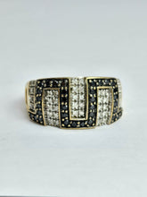 Load image into Gallery viewer, 1736: Vintage: 9ct Gold Black & White Diamonds Greek Key Ring- 72 natural sparkling diamonds