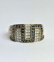 Load image into Gallery viewer, 1736: Vintage: 9ct Gold Black & White Diamonds Greek Key Ring- 72 natural sparkling diamonds