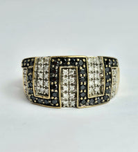Load image into Gallery viewer, 1736: Vintage: 9ct Gold Black & White Diamonds Greek Key Ring- 72 natural sparkling diamonds