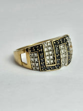 Load image into Gallery viewer, 1736: Vintage: 9ct Gold Black & White Diamonds Greek Key Ring- 72 natural sparkling diamonds