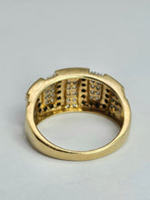 Load image into Gallery viewer, 1736: Vintage: 9ct Gold Black & White Diamonds Greek Key Ring- 72 natural sparkling diamonds