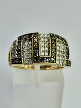 Load image into Gallery viewer, 1736: Vintage: 9ct Gold Black & White Diamonds Greek Key Ring- 72 natural sparkling diamonds