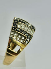 Load image into Gallery viewer, 1736: Vintage: 9ct Gold Black & White Diamonds Greek Key Ring- 72 natural sparkling diamonds