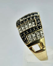 Load image into Gallery viewer, 1736: Vintage: 9ct Gold Black & White Diamonds Greek Key Ring- 72 natural sparkling diamonds