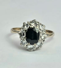 Load image into Gallery viewer, 1677: Vintage; 18ct White Gold French Blue Sapphire Diamonds (1.2ct) Diana Cluster Ring.