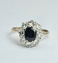 Load image into Gallery viewer, 1677: Vintage; 18ct White Gold French Blue Sapphire Diamonds (1.2ct) Diana Cluster Ring.