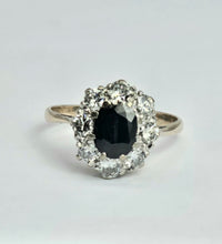 Load image into Gallery viewer, 1677: Vintage; 18ct White Gold French Blue Sapphire Diamonds (1.2ct) Diana Cluster Ring.