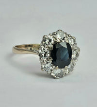 Load image into Gallery viewer, 1677: Vintage; 18ct White Gold French Blue Sapphire Diamonds (1.2ct) Diana Cluster Ring.
