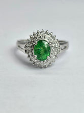 Load image into Gallery viewer, 1799: Vintage: Platinum Emerald Diamonds Flower Cluster Ring- something very special.