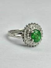 Load image into Gallery viewer, 1799: Vintage: Platinum Emerald Diamonds Flower Cluster Ring- something very special.