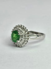 Load image into Gallery viewer, 1799: Vintage: Platinum Emerald Diamonds Flower Cluster Ring- something very special.