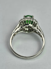 Load image into Gallery viewer, 1799: Vintage: Platinum Emerald Diamonds Flower Cluster Ring- something very special.