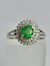 Load image into Gallery viewer, 1799: Vintage: Platinum Emerald Diamonds Flower Cluster Ring- something very special.