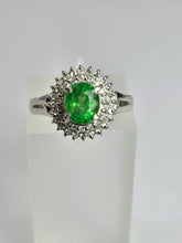 Load image into Gallery viewer, 1799: Vintage: Platinum Emerald Diamonds Flower Cluster Ring- something very special.
