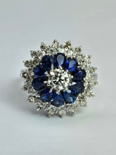 Load image into Gallery viewer, 1801: Vintage: 18ct Gold Blue Sapphires Diamonds Target Ring- a fabulous creation