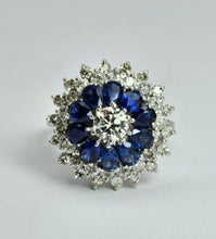Load image into Gallery viewer, 1801: Vintage: 18ct Gold Blue Sapphires Diamonds Target Ring- a fabulous creation