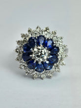 Load image into Gallery viewer, 1801: Vintage: 18ct Gold Blue Sapphires Diamonds Target Ring- a fabulous creation