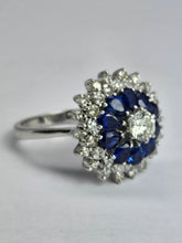 Load image into Gallery viewer, 1801: Vintage: 18ct Gold Blue Sapphires Diamonds Target Ring- a fabulous creation