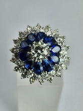 Load image into Gallery viewer, 1801: Vintage: 18ct Gold Blue Sapphires Diamonds Target Ring- a fabulous creation