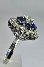 Load image into Gallery viewer, 1801: Vintage: 18ct Gold Blue Sapphires Diamonds Target Ring- a fabulous creation