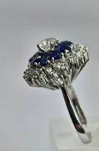 Load image into Gallery viewer, 1801: Vintage: 18ct Gold Blue Sapphires Diamonds Target Ring- a fabulous creation