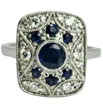 Load image into Gallery viewer, 1804: Vintage: 18ct White Gold Blue Sapphires Diamonds Panel Ring- Stylish Art Deco