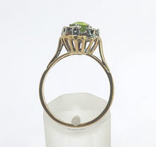 Load image into Gallery viewer, 1374: Vintage: 9ct Gold Peridot Diamonds Flowerhead Ring- from 1976