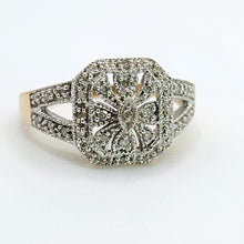Cargar imagen en el visor de la galería, 1540: Vintage: 9ct Gold 31 Diamonds Geometric Set Ring- Hallmarked in Edinburgh
