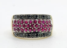 Load image into Gallery viewer, 0315: Vintage: 9ct Gold Black Diamonds Rubies Statement Ring- a remarkable combination,