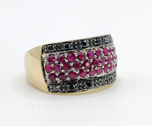 Load image into Gallery viewer, 0315: Vintage: 9ct Gold Black Diamonds Rubies Statement Ring- a remarkable combination,