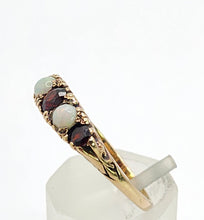 Load image into Gallery viewer, 1623: Vintage: 9ct Gold Opals & Garnets Dress/Stacker Ring- From 1963, very pretty.