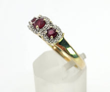 Load image into Gallery viewer, Vintage: 9ct Gold Rubies Trilogy 38 Natural Diamonds Dress Ring