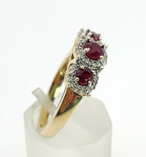 Load image into Gallery viewer, Vintage: 9ct Gold Rubies Trilogy 38 Natural Diamonds Dress Ring