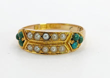 Load image into Gallery viewer, 0365: Vintage; 9ct Gold Turquoise Seed Pearls  Tiered Ring- From 1948